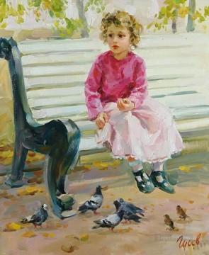 Animal Painting - niño y palomas VG 18 pet kids